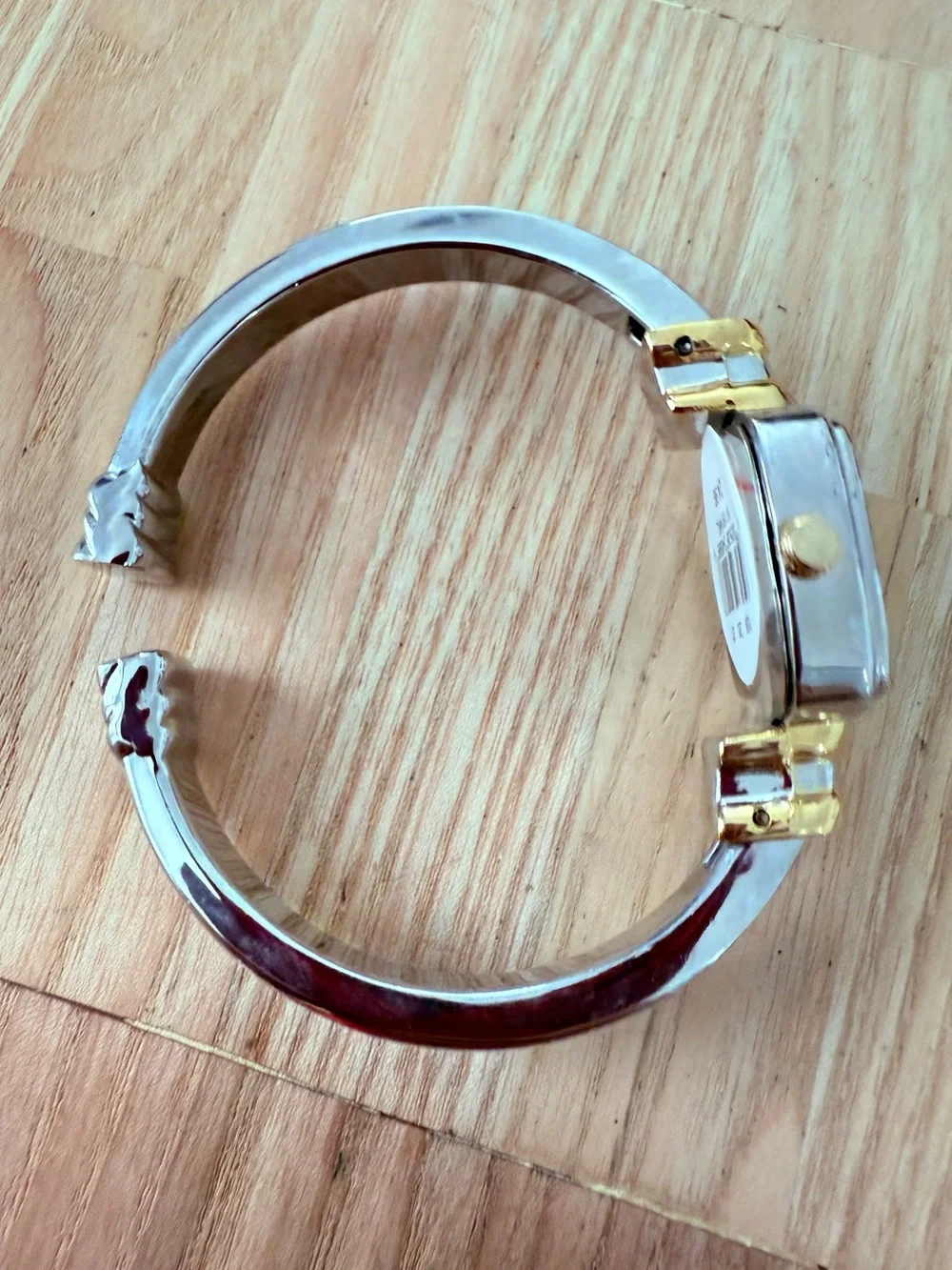 Vivani ladies square two tone cuff bracelet watch NEW BATTERY